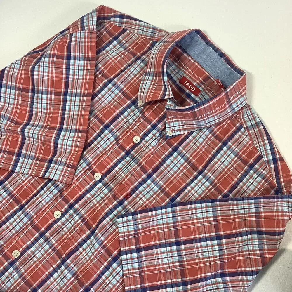 Men's‎ Izod Short Sleeve Plaid Button Front Shirt Size XL/XG